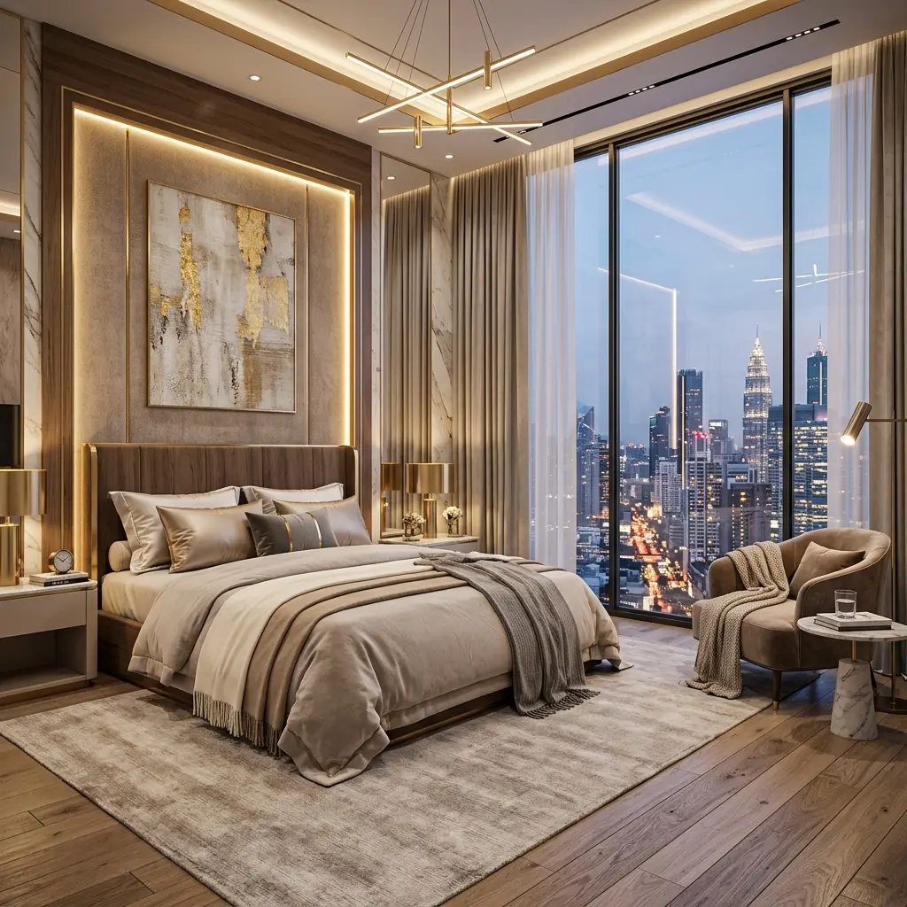 Luxury residential villa bedroom interior in Kokapet Hyderabad by SK Design Curve