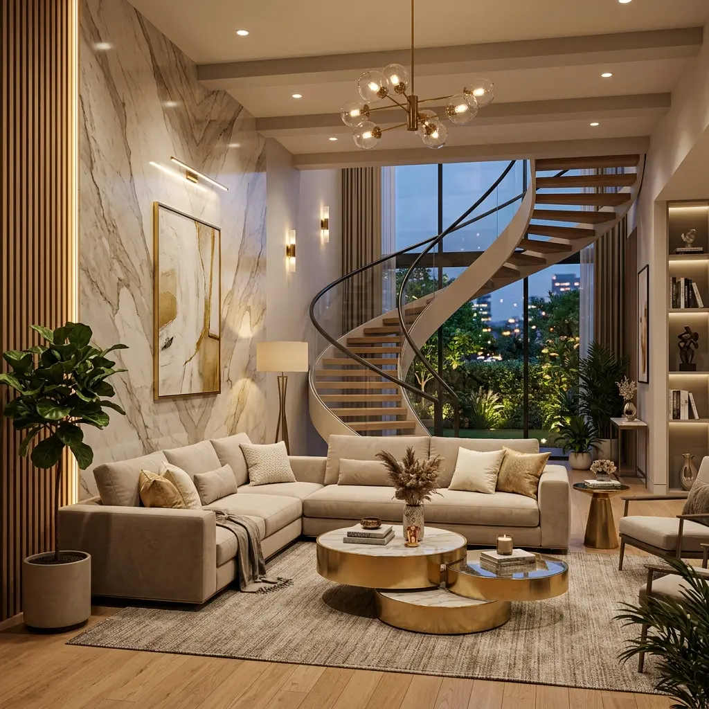 Photorealistic 3D CGI Living Room interior rendering by SK Design Curve